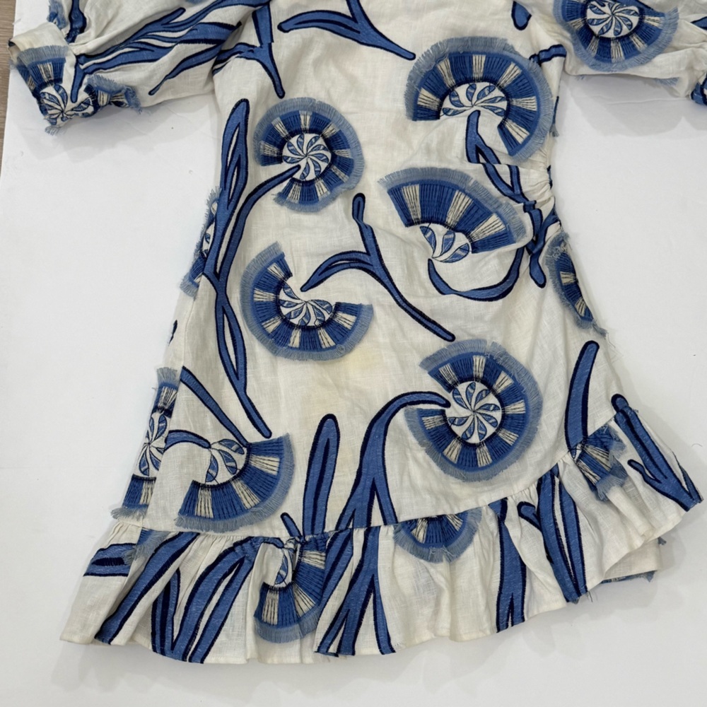 Alexis Women's San Paolo Embroidered Linen Mini Dress In Blue Sz M - Picture 3 of 13
